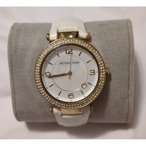 Michael kors white leather and gold tone crystal watch MK5091